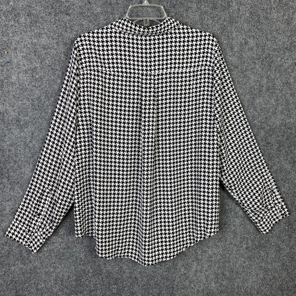 Torrid 1 Button Front Blouse Women 1X Silky Houndstooth B&w Pattern Long Sleeve - Picture 5 of 11